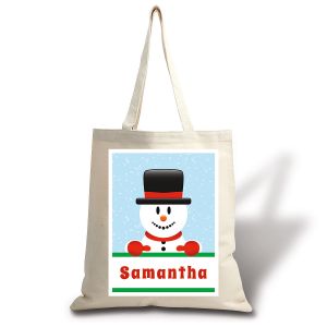 Snowman Holiday Canvas Personalized Tote