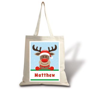 Reindeer Holiday Canvas Personalized Tote