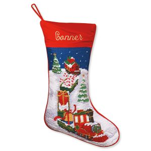 Train Heirloom Needlepoint Personalized Christmas Stocking