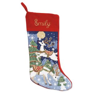 Reindeer Heirloom Needlepoint Personalized Christmas Stocking