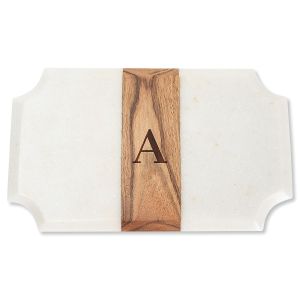 White Marble & Wood Bar Board with Initial