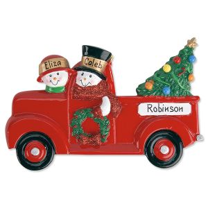 Red Truck Hand-Lettered Christmas Ornament