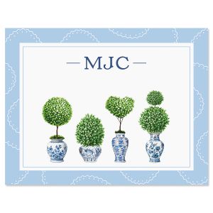 Blue & White Topiary Personalized Note Cards