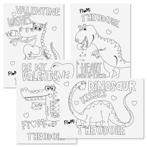 Dinosaurs Valentine Personalized Coloring Cards