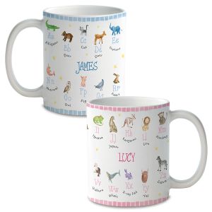 Kids Gingham Alphabet Personalized Animals Mugs