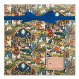 Nativity Jumbo Rolled Gift Wrap and Labels