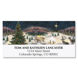 Christmas Tree with Manger Deluxe Address Labels