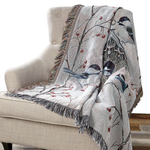 Birdhouse & Chickadees Decorative Throw