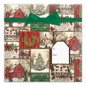 Evergreen Christmas Jumbo Rolled Gift Wrap and Labels