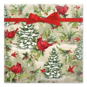 Tree Cardinal Jumbo Rolled Gift Wrap and Labels