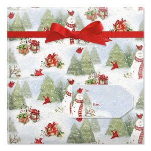 Snowy Cardinals Jumbo Rolled Gift Wrap and Labels