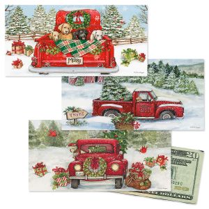 SANTA IN ROCKET SHIP Money Holder Christmas Greeting Card w/ Envelope New MG31 