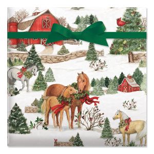 Holiday Horses Jumbo Rolled Gift Wrap and Labels