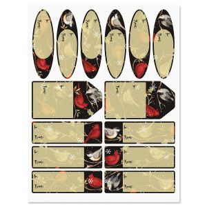Birds on Black Gift Wrap To/From Labels