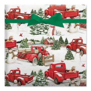 Red Truck & Snowmen Jumbo Rolled Gift Wrap and Labels