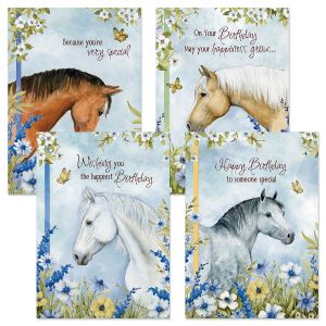 Horses in Flowers Birthday Cards and Seals