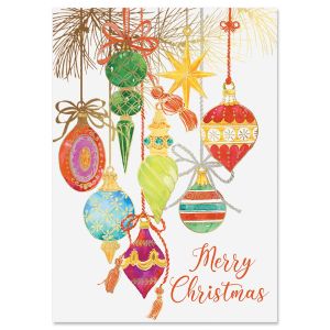 Jeweled Ornaments Deluxe Foil Christmas Cards