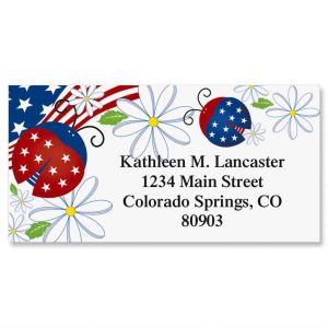 Patriotic Ladybug Border Address Labels