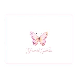 Pink Butterfly with Border Personalized Note Cards by FineStationery