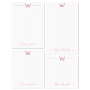 Pink Butterfly with Border Personalized Notepad Set
