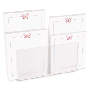 Pink Butterfly with Border Personalized Notepad Set by FineStationery
