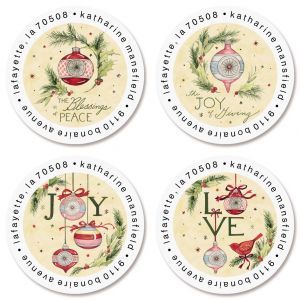 Vintage Ornaments Round Address Labels (4 Designs)