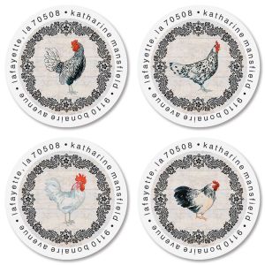 Chickens Round Address Labels (4 Designs)