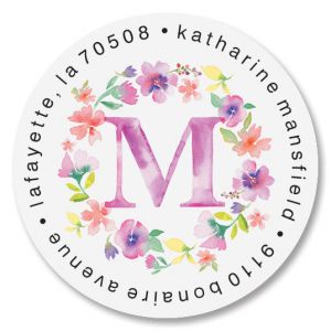 Painted Floral Initial Round Address Labels