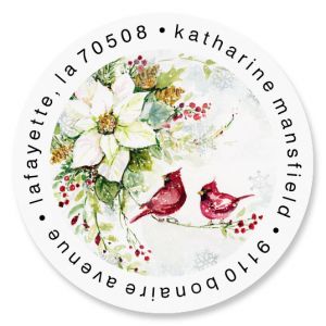 Watercolor Poinsettia Round Address Labels