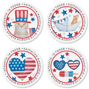 Patriotic Picnic Round Address Labels (4 Designs)