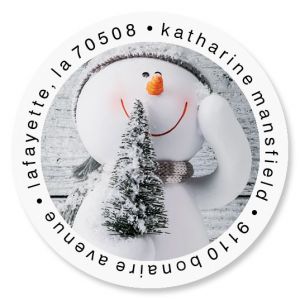 Cute Snowman Round Address Labels