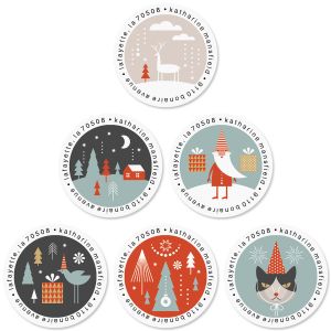 Textile Christmas Round Address Labels (6 Designs)