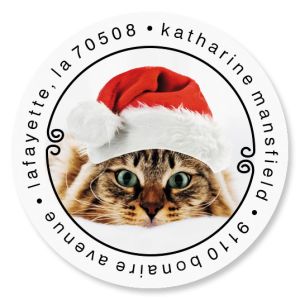 Cat Christmas Round Address Labels