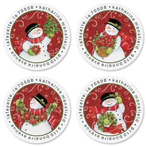 Holiday Magic Snowmen Round Address Labels (4 Designs)