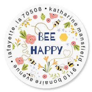 Bee Happy Round Address Labels