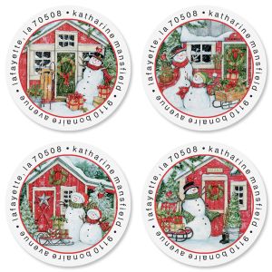 Snowman’s Farmhouse Round Address Labels (4 Designs)