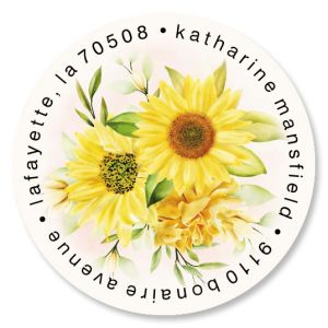 Beautiful Sunflower Round Address Labels