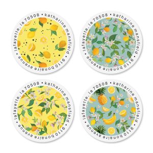 Lemons And Leaves Round Address Labels (4 Designs)