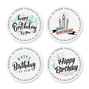 Birthday Bash Round Address Labels (4 Designs)