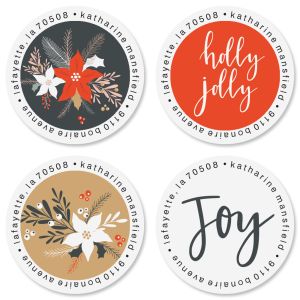 Holly Jolly Round Address Labels (4 Designs)