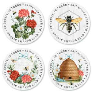 Blossoms & Bees Round Address Labels (4 Designs)