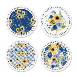 Sunflower Blues Round Address Labels (4 Designs)