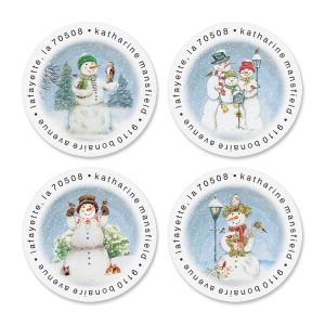 Snow People Round Address Labels (4 Designs)