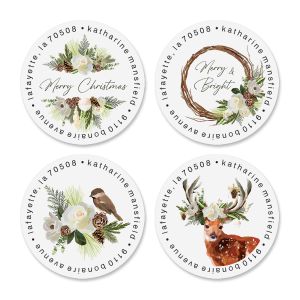 Green Christmas Round Address Labels (4 Designs)