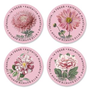 Pink Petals Round Address Labels (4 Designs)
