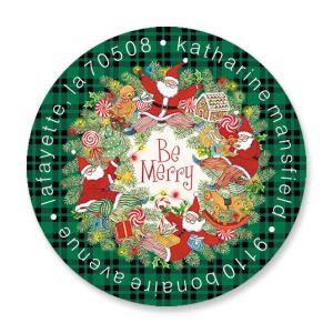 Leaping Santas Round Address Labels