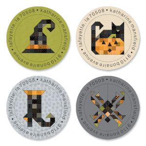 Patchwork Pumpkin Round Address Labels (6 Designs)