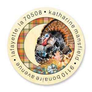 Plaid Turkey Round Address Labels