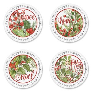 Christmas Greenery Round Return Address Labels (4 Designs)