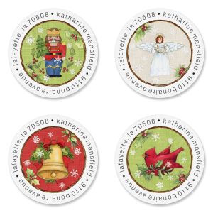 Traditional Christmas Round Return Address Labels (6 Designs)